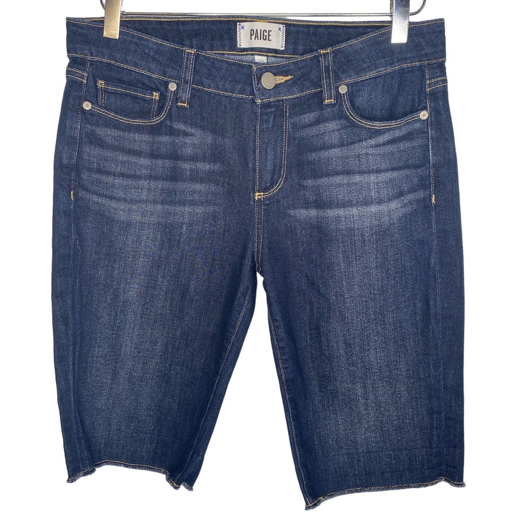PAIGE dark distressed stretch denim 5 pocket stretch bermuda shorts size 29